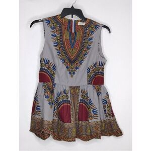 NWT Shenbolen Womens Multicolor Blouse Sleeveless Zip Closure 100% Cotton Size S